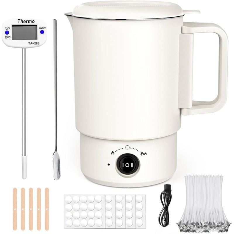 Candle Making At Home - A47U 電気ワックス溶解ポットキット 温度計付き 800ML ワックスメルター キャンドル作り用、初心者向けDIY作成用品
