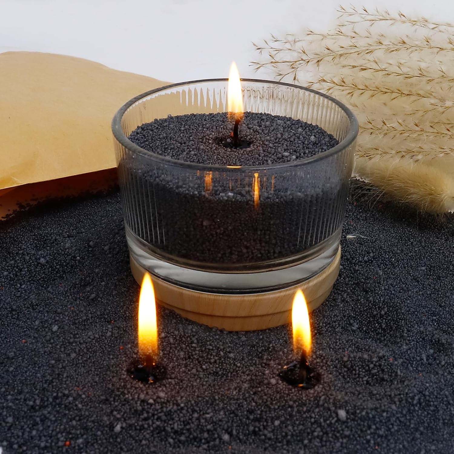 Candle Making Course - 黒色のキャンドルサンド（芯付き）、200g、10個の芯付きパールキャンドルサンド、パールキャンドル、ワックスキャンドル製造用ワックス顆粒